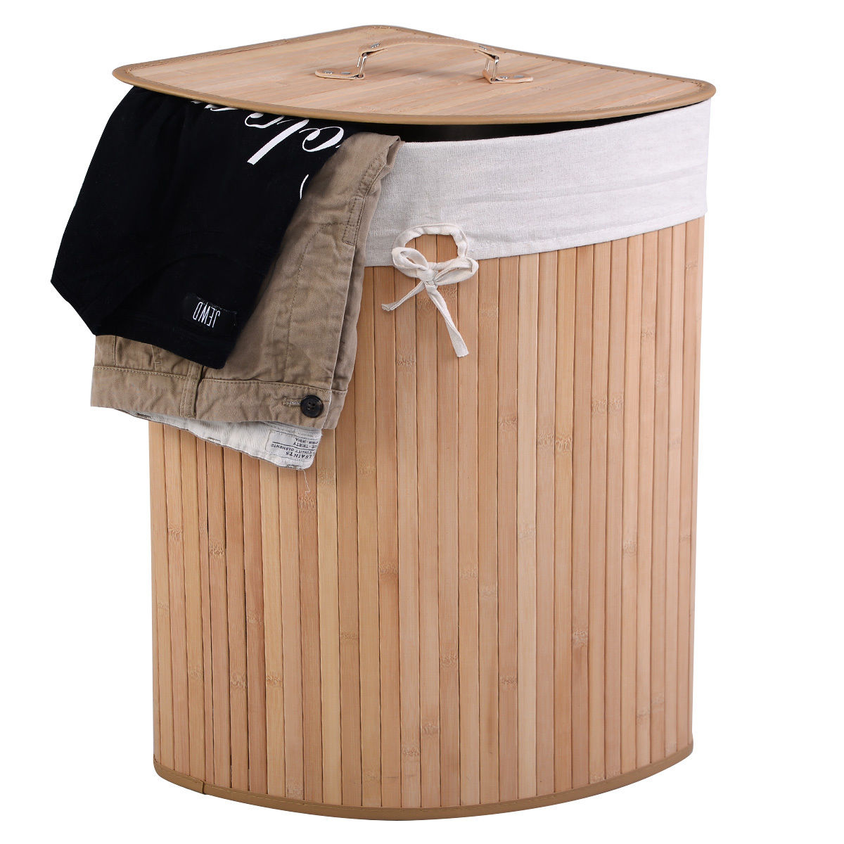 Natural Bamboo Laundry Hamper with Removable Lid - 72L Capacity