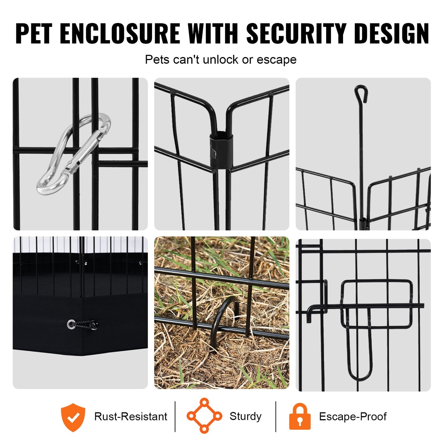 Foldable Metal Dog Playpen 8 Panels with Bottom Pad 30-Inch Height - Black