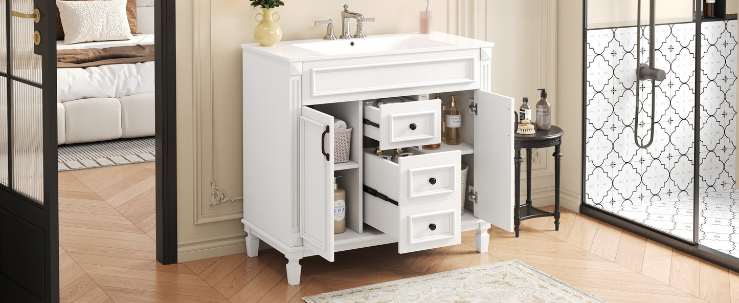 36-Inch Modern Bathroom Vanity with Sink & Storage Cabinet - White