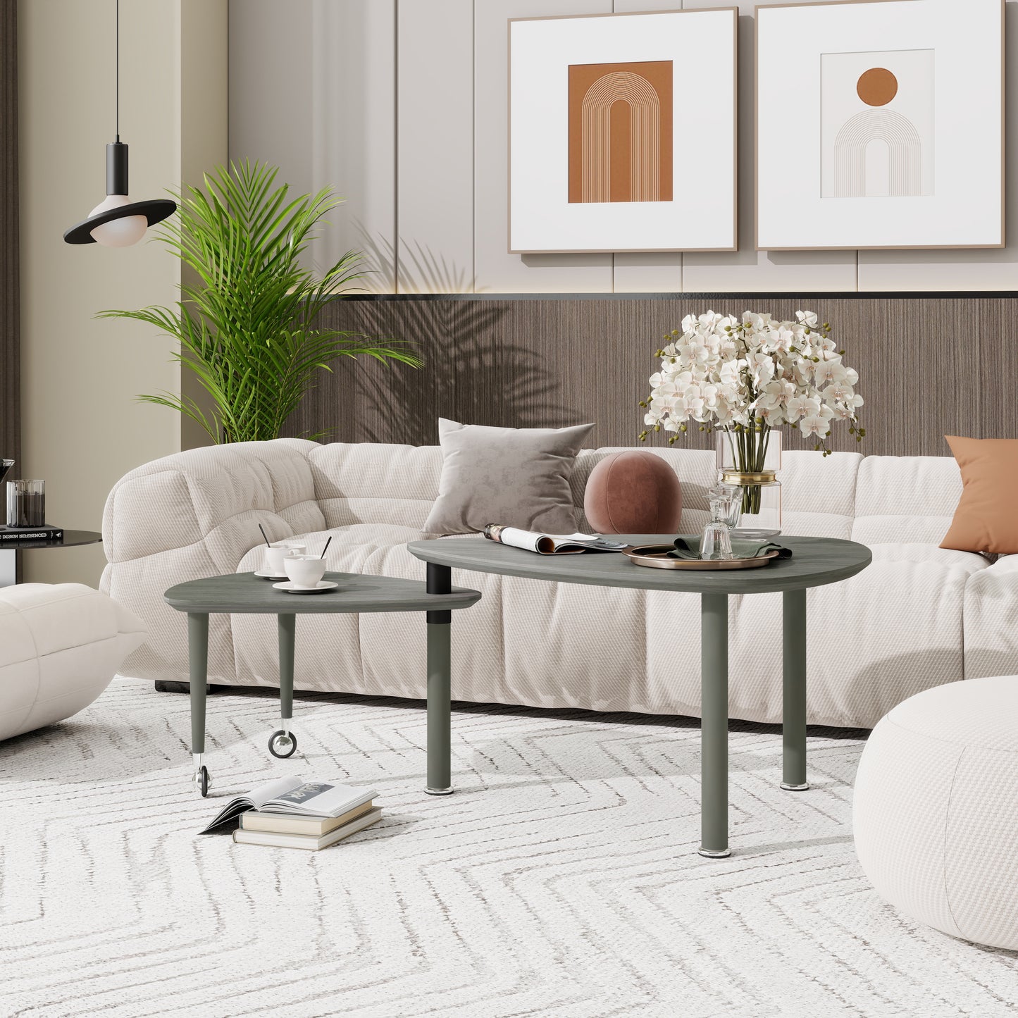 360 Degree Rotatable Modern Coffee Table For Living Room, Solid Wood