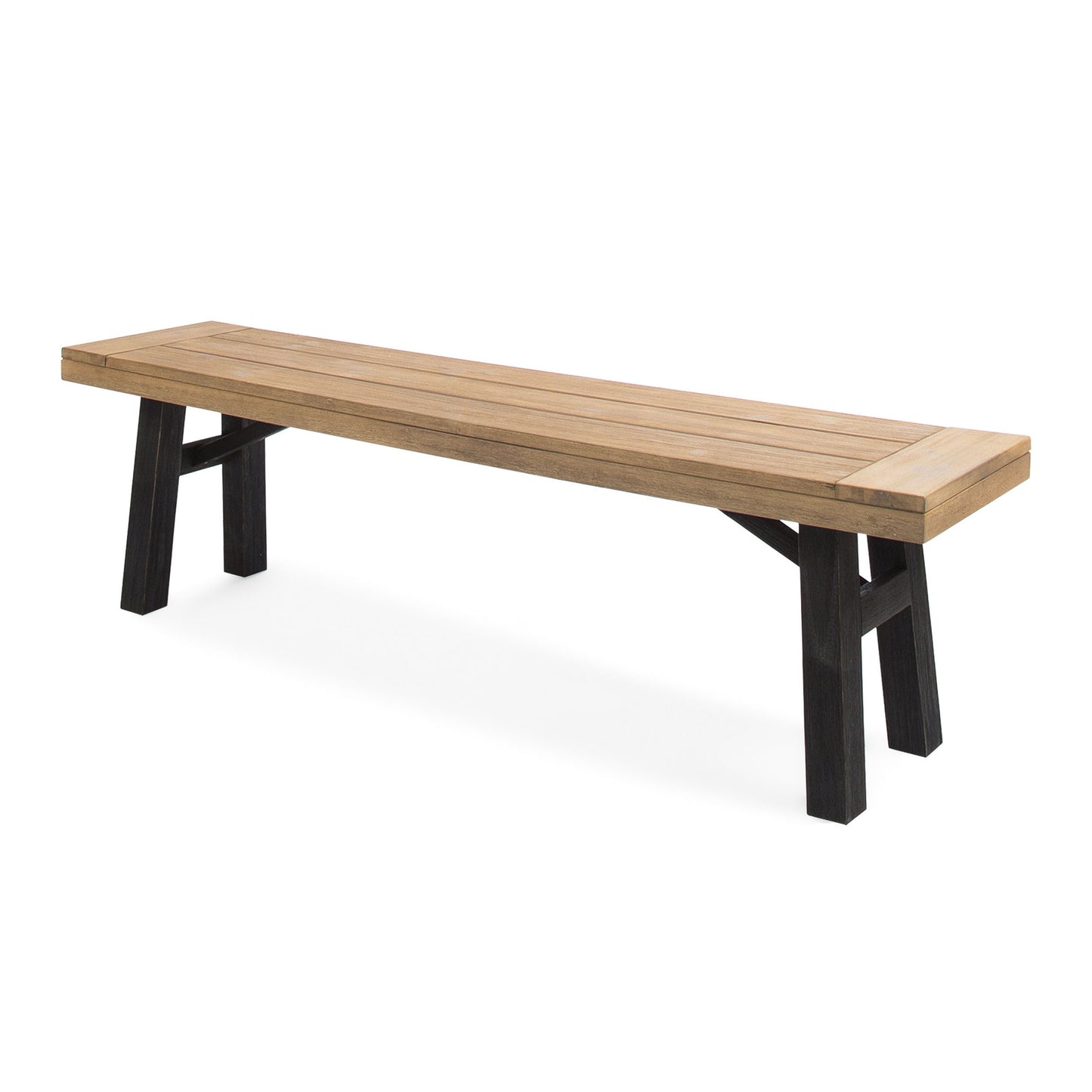 Outdoor Bench with Slat Panel Design - Grey Acacia Wood Frame