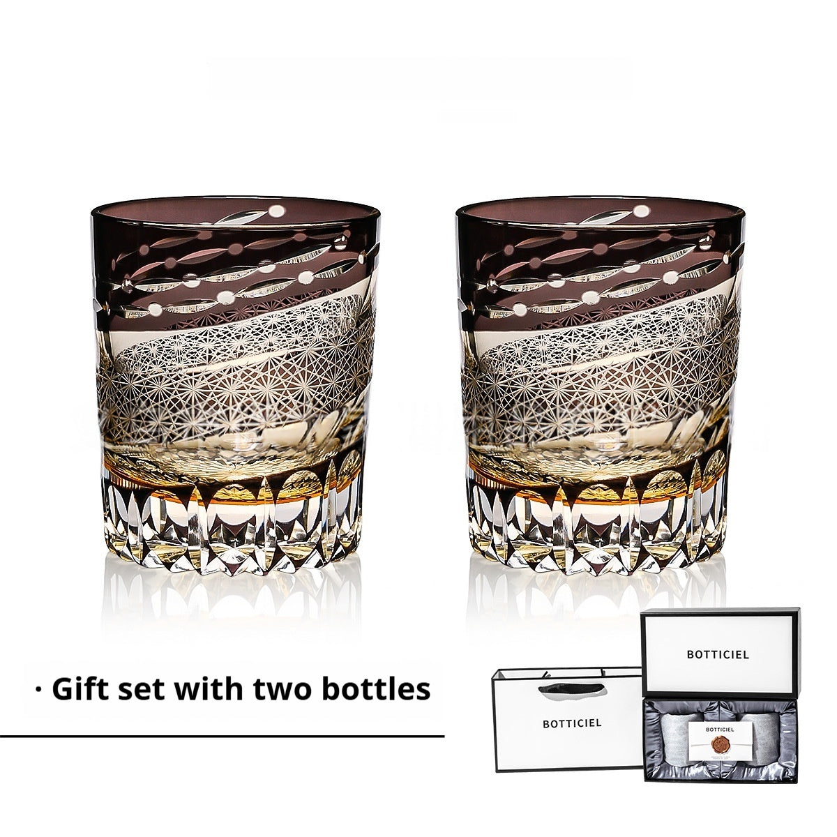 Whiskey Glass Set - Carved Lead-Free Crystal Liquor Drinkware