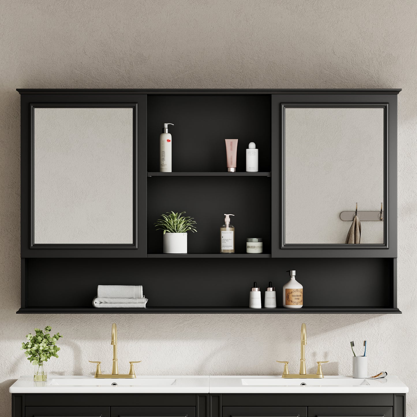 60" Wall-Mounted Bathroom Medicine Cabinet with Mirrored Doors