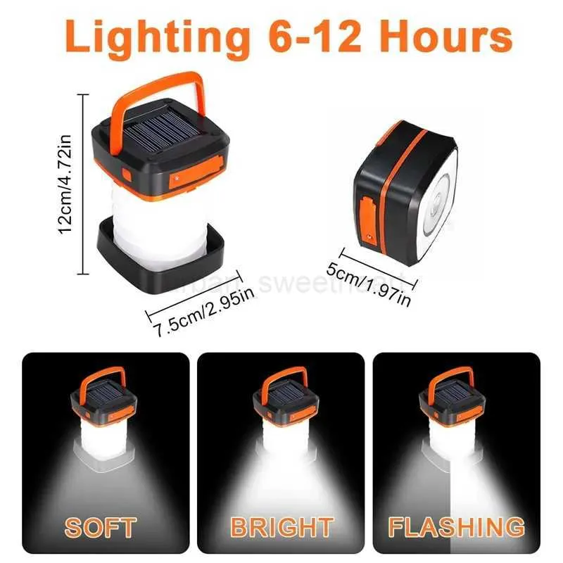 Rechargeable Solar Camping Lantern with Power Bank, Foldable Waterproof LED Light - Green