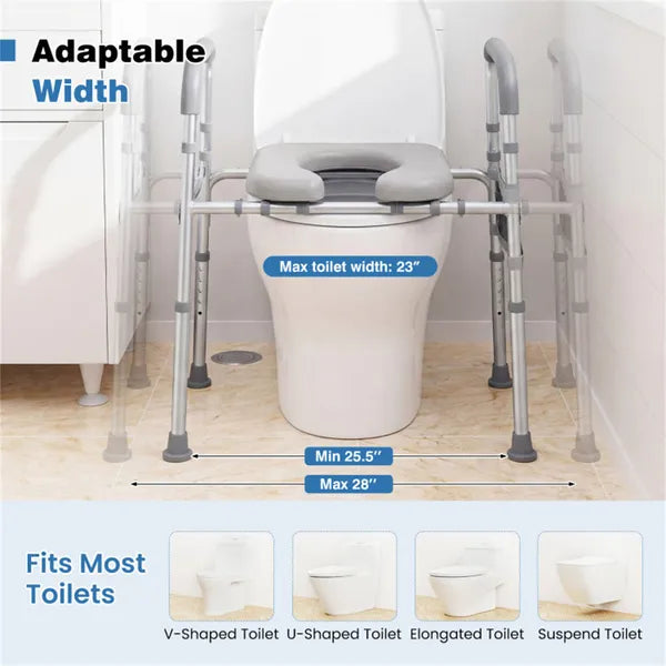 Adjustable Raised Toilet Seat with Armrests & Storage Pouch - 300LBS Capacity