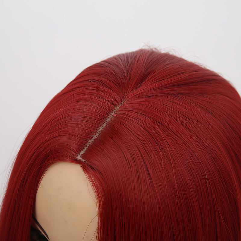Wine Red Synthetic Wig - Long Straight Hair for Women, Heat-Resistant, Middle Part