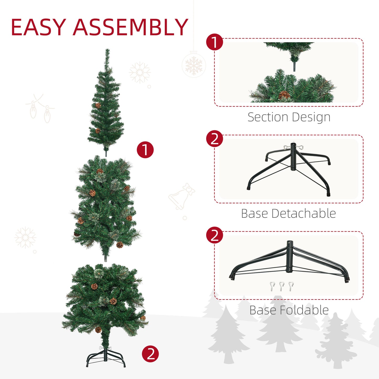 6.5-Foot Slim Pencil Christmas Tree with Pine Cones - Green