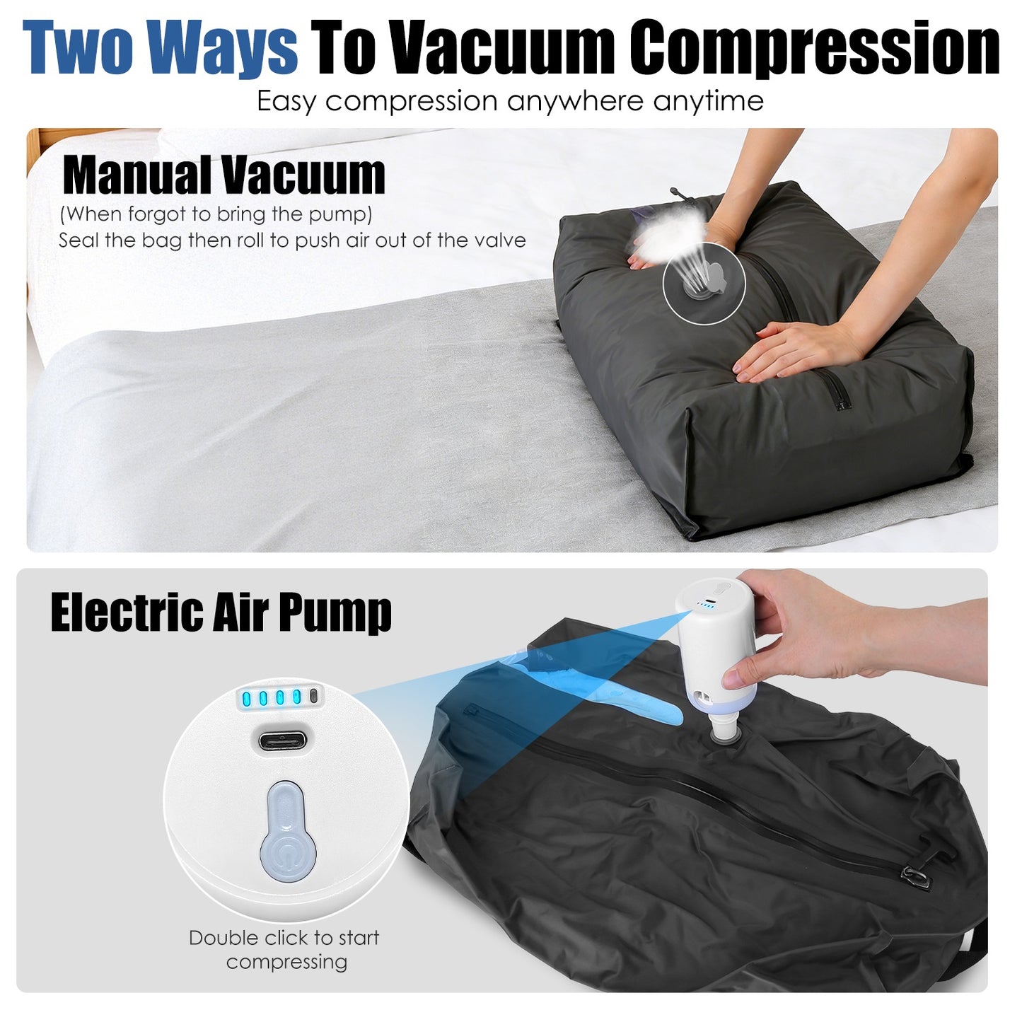2Pcs 17L Vacuum Bags With Pump Clear Window Handle IP67 Waterproof