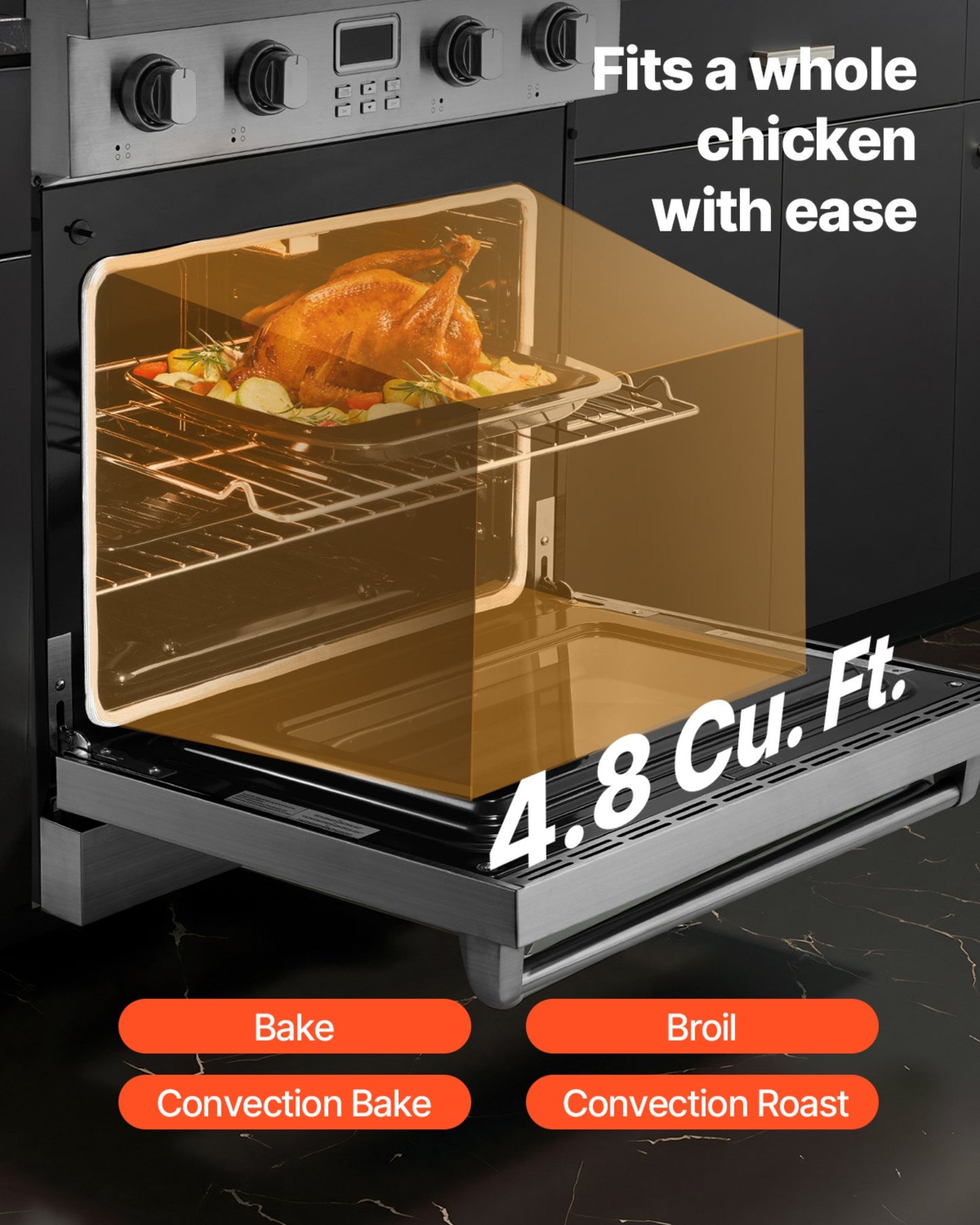 4-Burner Gas Range Oven with Convection - Stainless Steel Kitchen Appliance
