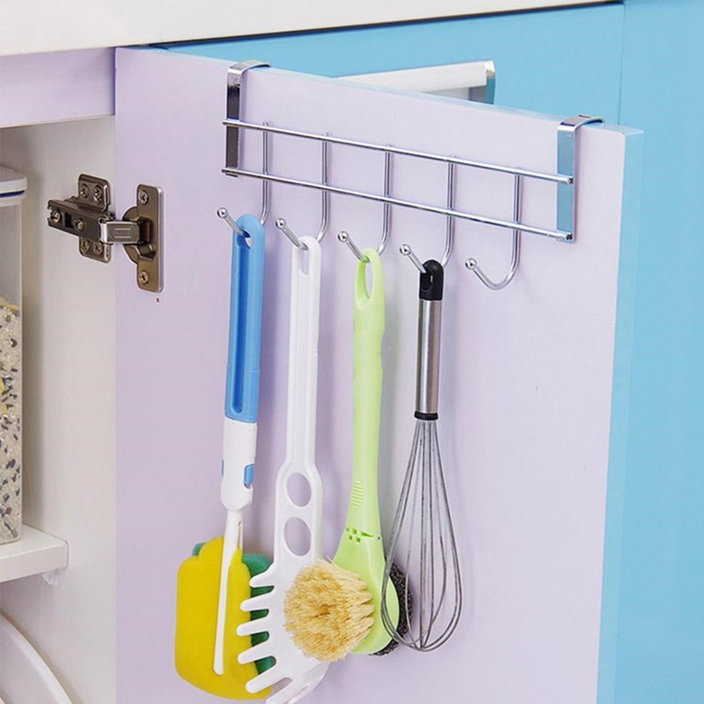 Home Storage Hook Rail Towel Rack Hanger - Metal Silver