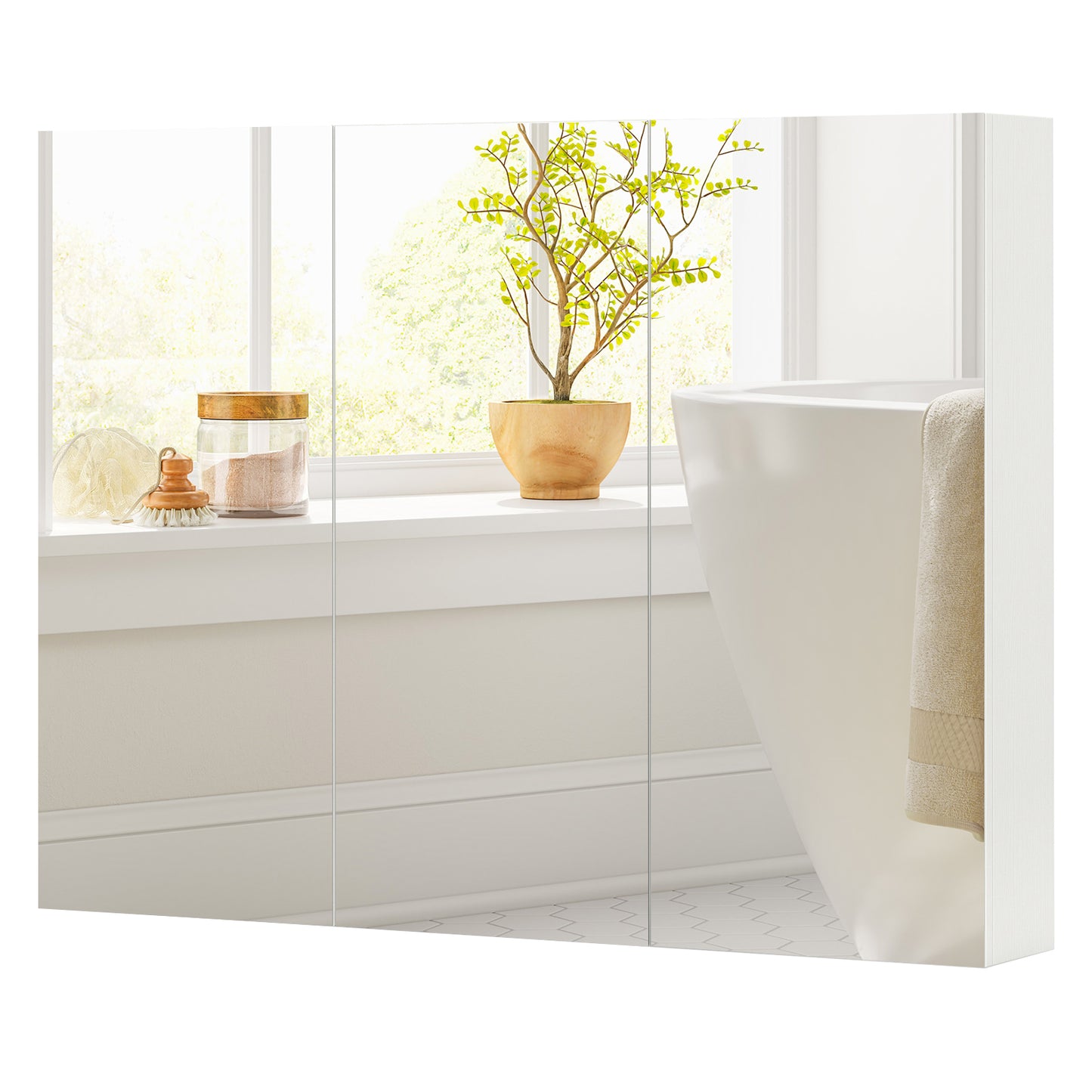 Frameless Wall Mounted Bathroom Mirror Cabinet - 3 Doors