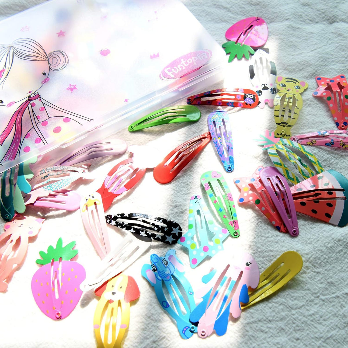 Kids & Women No Slip Metal Hair Clips Set - 100 Assorted Color Barrettes and Cartoon Designs