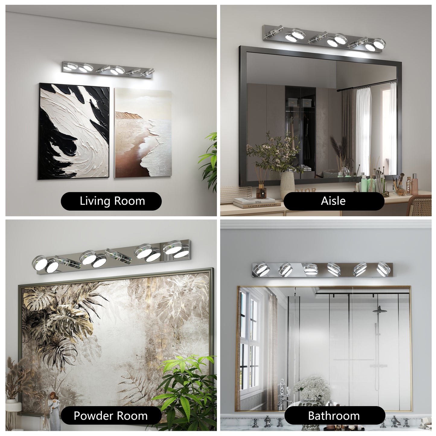 Modern LED Vanity Lights - 43in Bathroom Fixture with 6 Bulbs