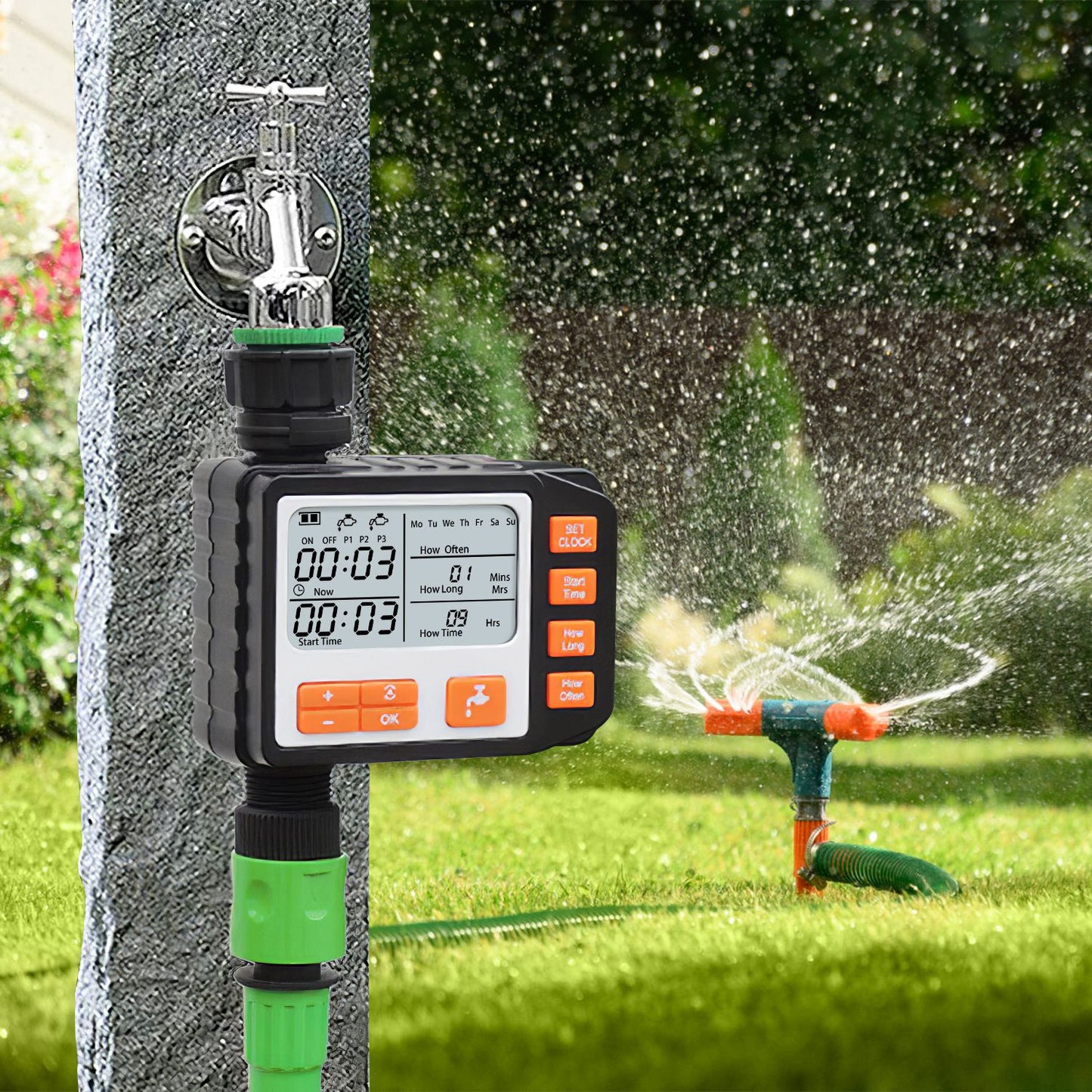 Garden Sprinkler Timer with 3 Watering Programs Waterproof Irrigation System