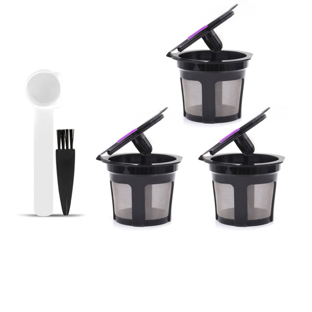 Coffee Filter Cup K-Cup Screen with Spoons - Black, 1 or 3 Pack Gift Set