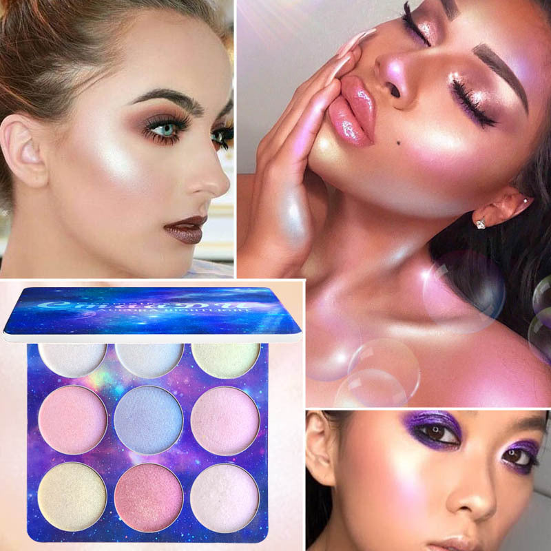 High Gloss 9-Color Eye Shadow Disc Set with Polarized Repair Powder