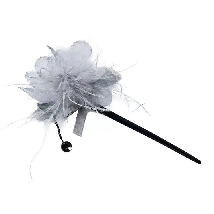 Vintage Flower and Feather Hair Stick for Women - Traditional Chinese Style Hair Ornament