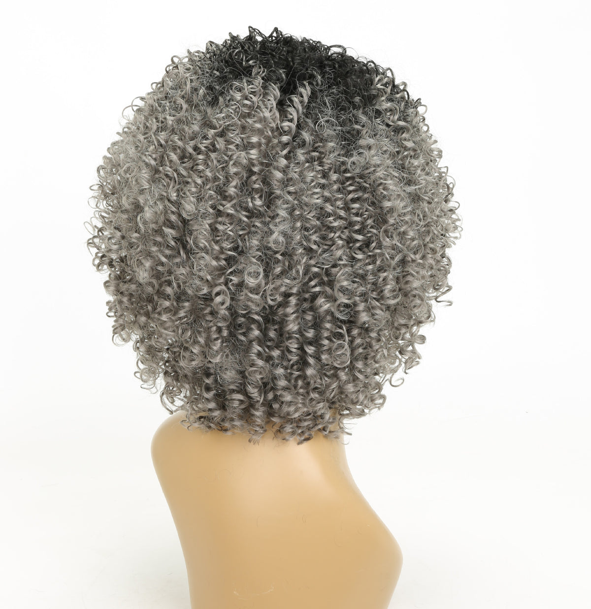 Black Grey Curly Short Wig with Bangs - 15" Synthetic Hair