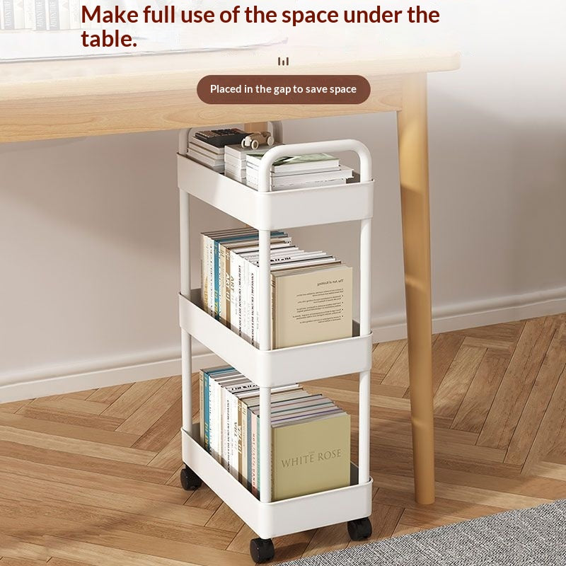 Multi-Level 26cm Plastic Storage Rack with Wheels & Hooks for Kitchen Bathroom Bedroom