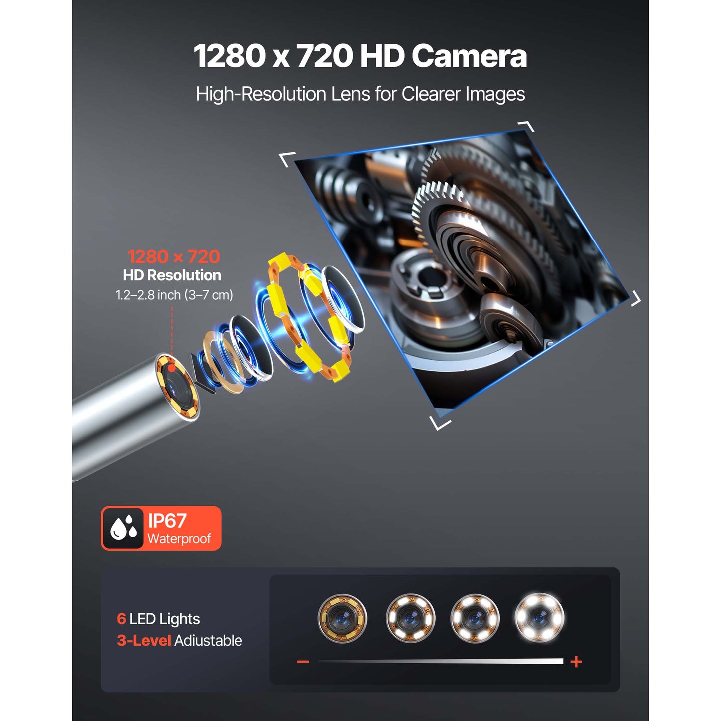 Slim 0.15 Inch Articulating Inspection Camera with HD Screen & Light