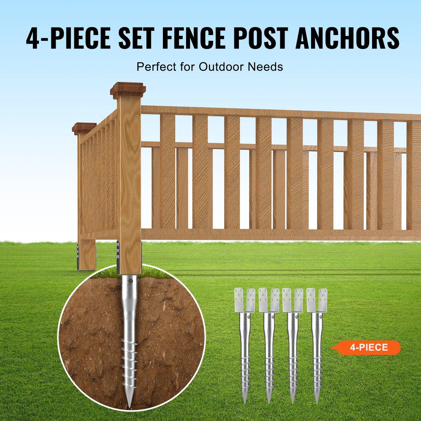 Heavy Duty Ground Anchor Set - 4 Pack Steel U-Shape Post Stakes with Bolts