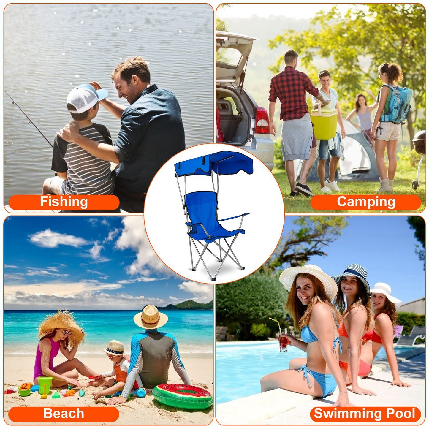 Foldable Canopy Camping Chair with Cup Holder - 330lbs Capacity