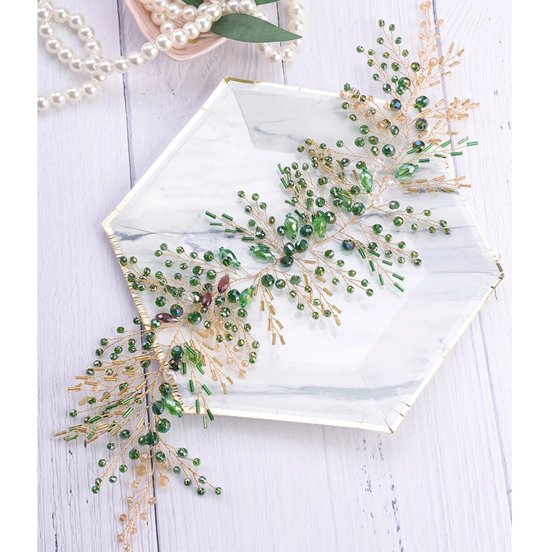 Green Crystal Rhinestone Wedding Headband Handmade