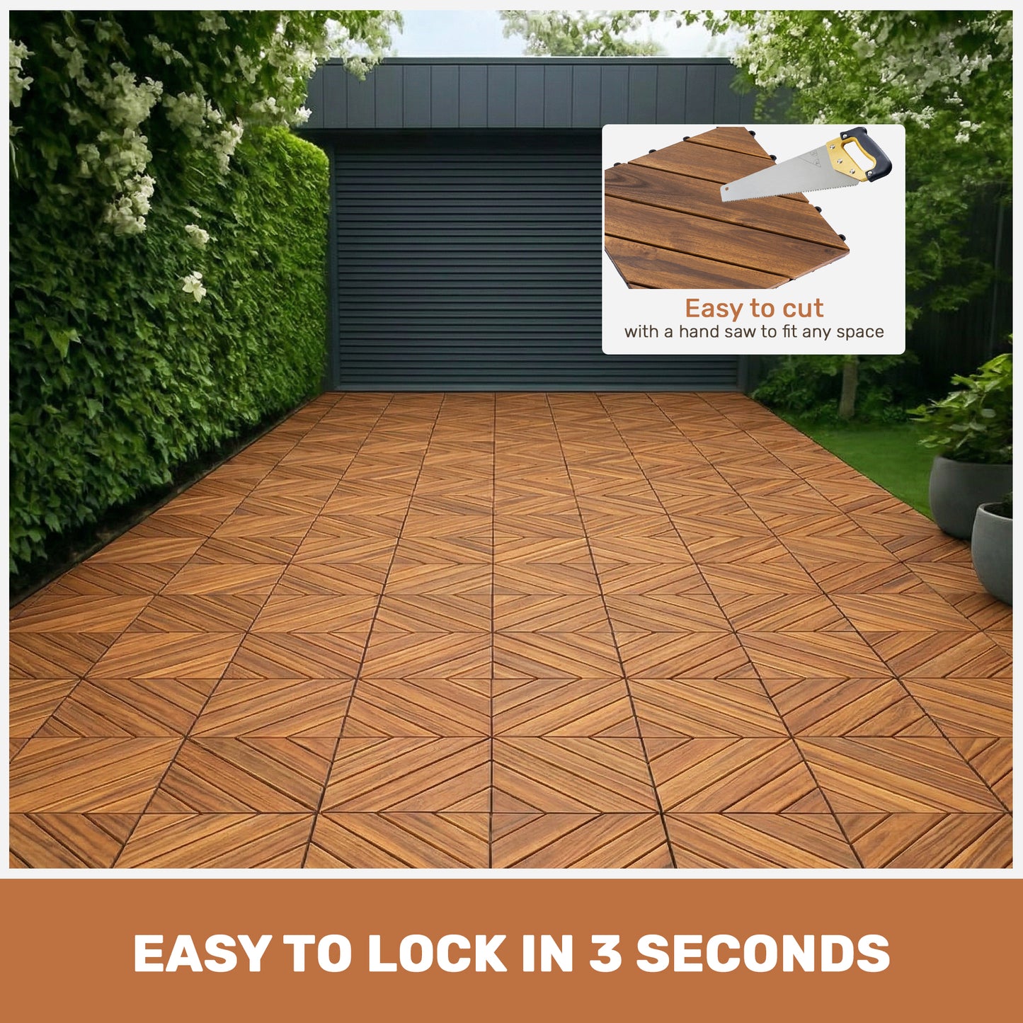 10 PCS Interlocking Acacia Wood Deck Tiles - 12" x 12" Brown