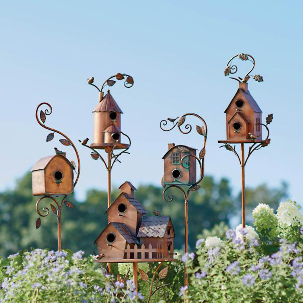 Metal Bird House with Stake - Durable Garden Decor