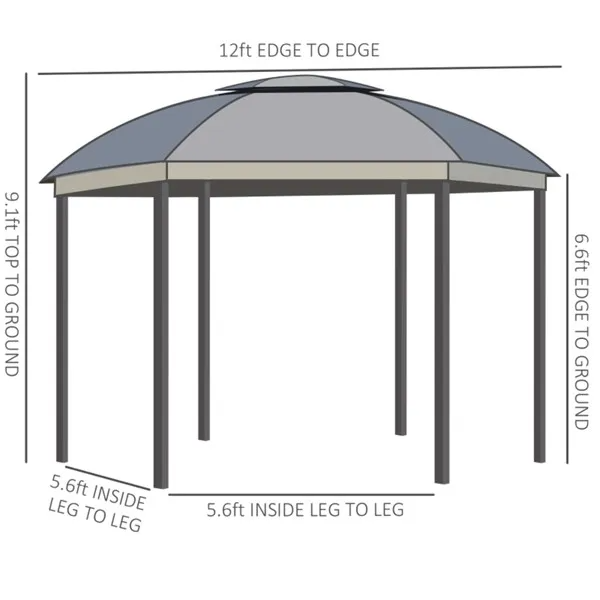 144" Round Outdoor Gazebo with Double Roof Canopy - Grey
