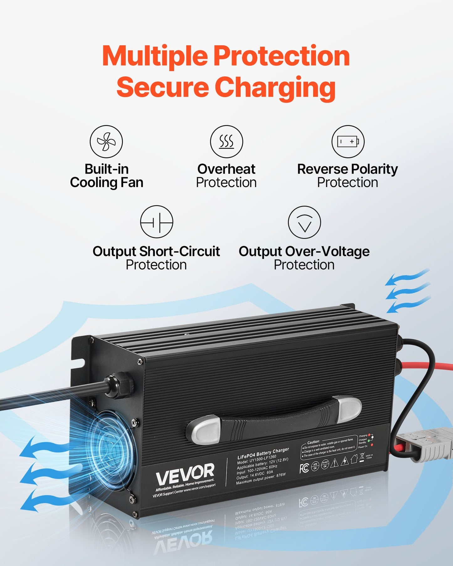 12V 60A Lithium Battery Charger for RVs - Smart 14.6V LiFePO4 Power Supply