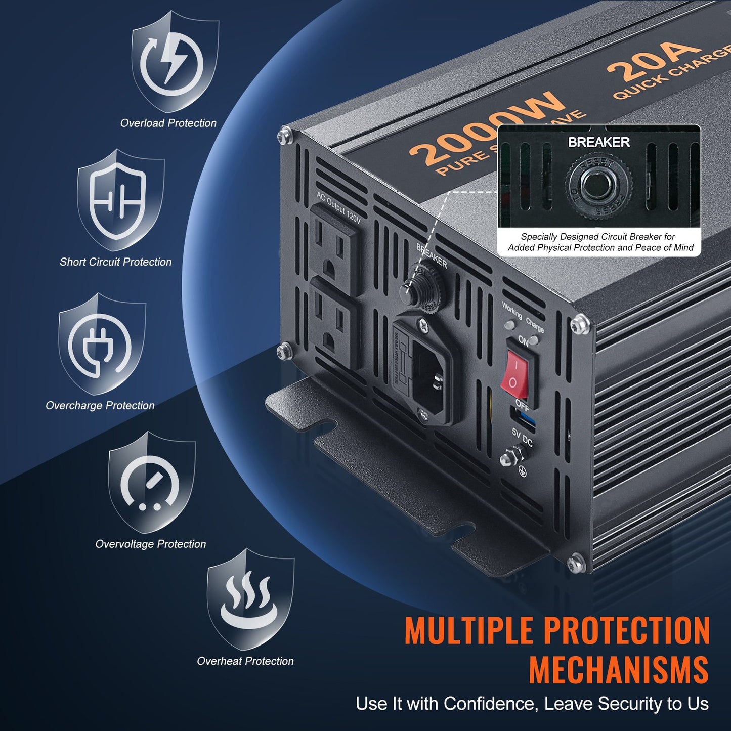 2000W Sump Pump Battery Backup System with LCD Display and Auto Switch - Black
