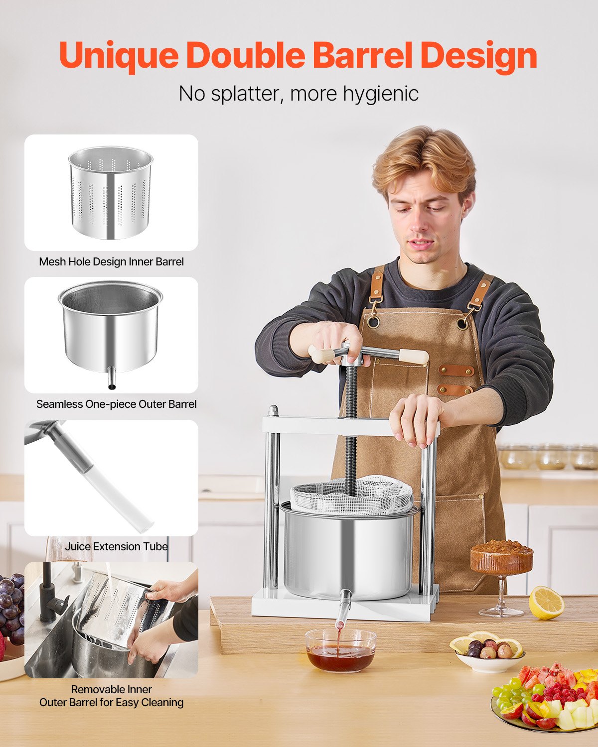 Manual Fruit Wine Press - 1.45 Gallon Stainless Steel Juicer