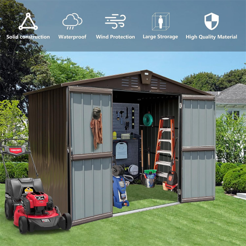 Outdoor Metal Storage Shed 8.2' x 6.2' with Double Lockable Doors & Air Vents