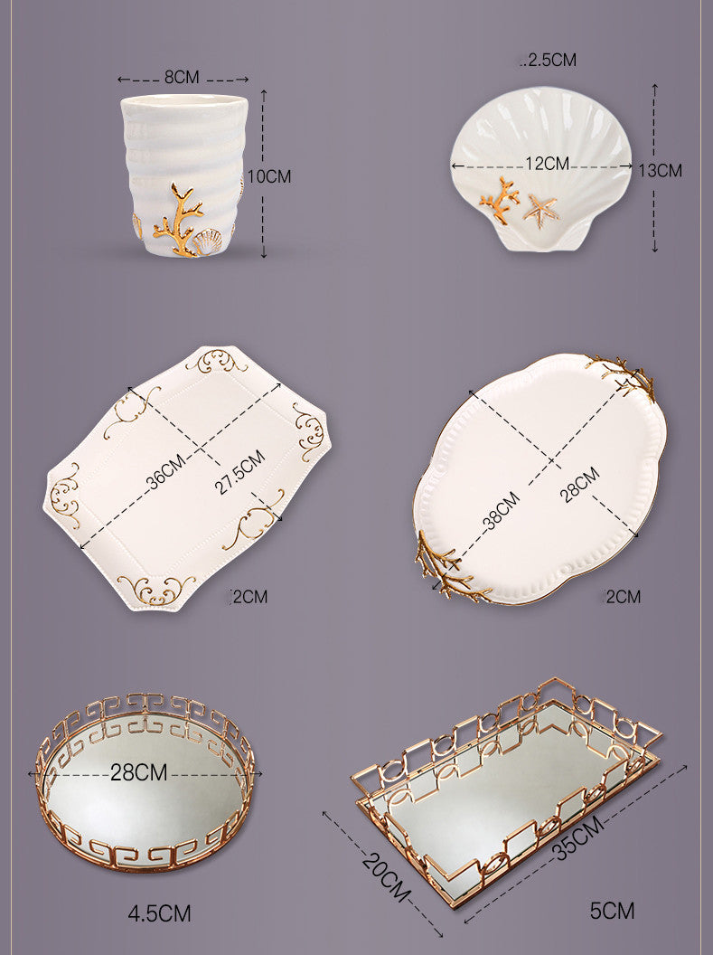 Ceramic Bathroom Toiletries Set with Toothbrush Holder, Soap Dish & Trays