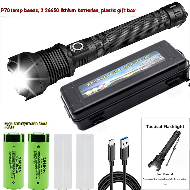 Aluminum Alloy Telescopic Zoom Flashlight with USB Charging - High-Intensity XHP70
