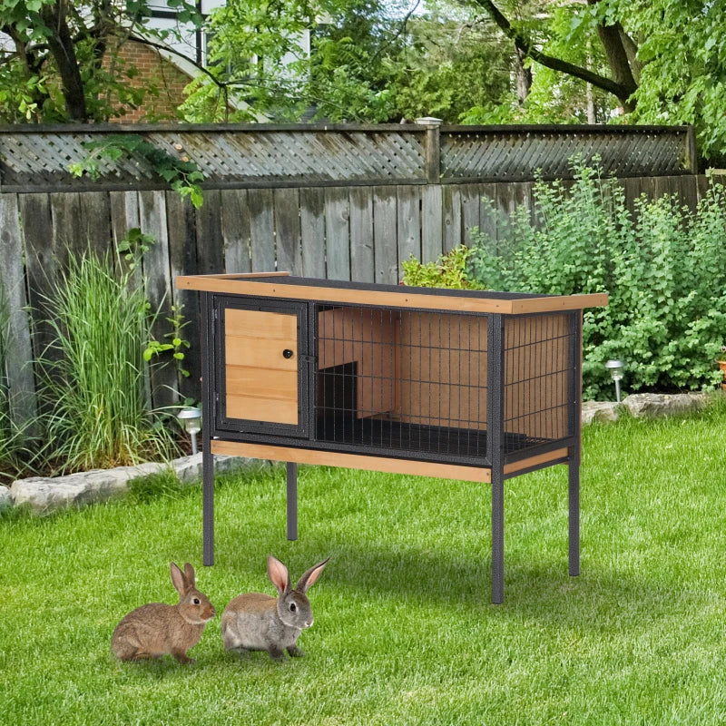 Elevated Rabbit Hutch with Metal Frame, Leak Tray & Weather-Resistant Roof