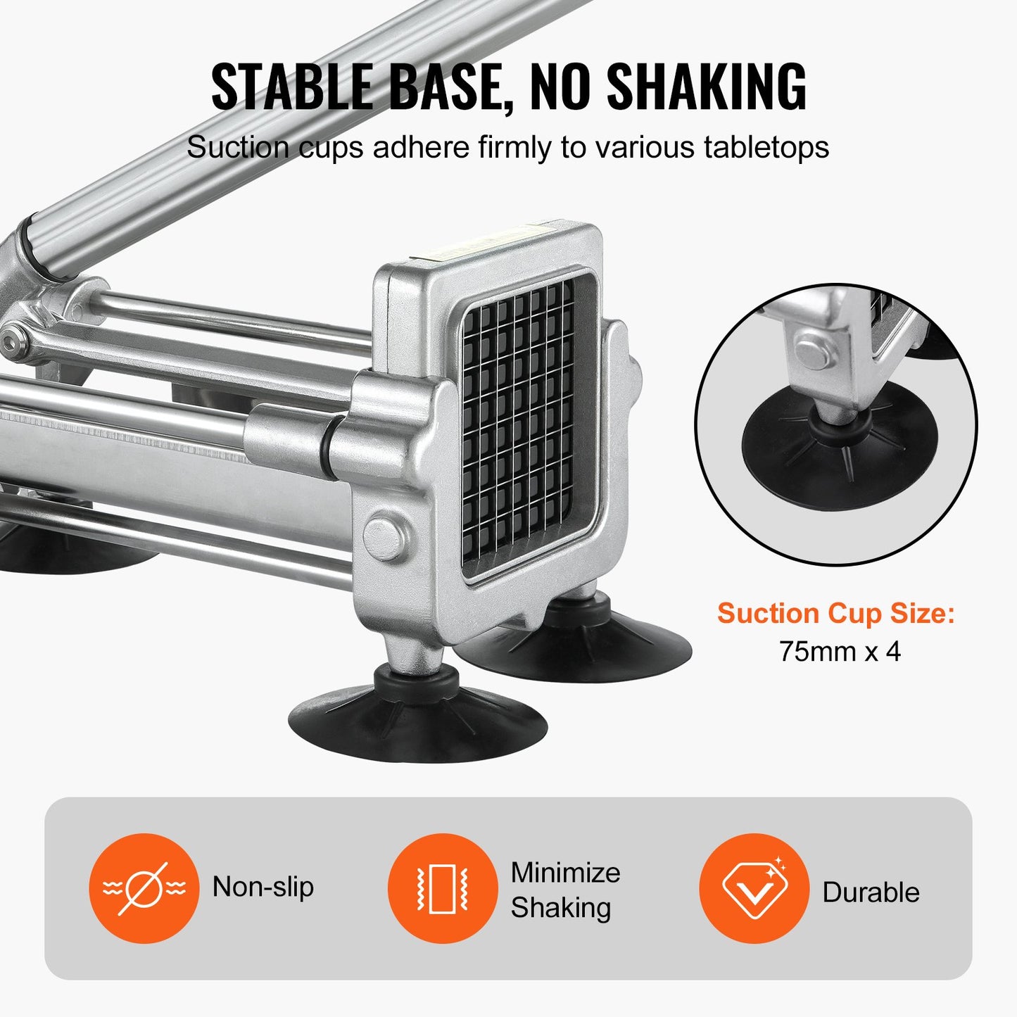 Stainless Steel French Fry Cutter with 3 Blades - Vegetable Slicer & Chopper