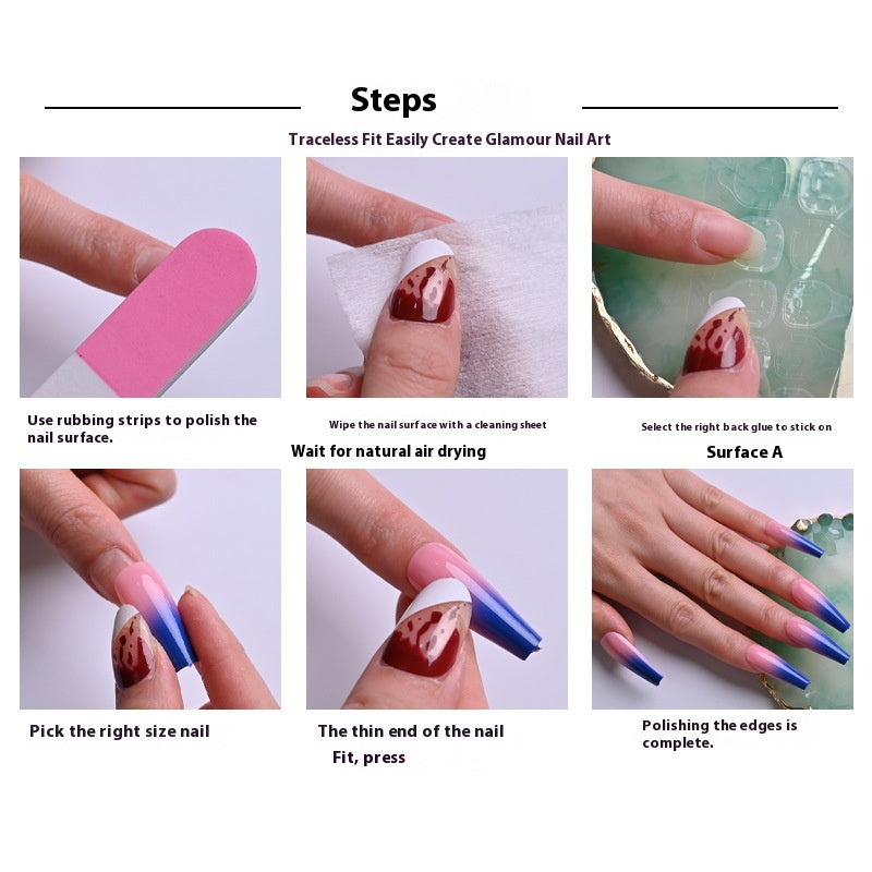 French Line Nail Tips with Water Ripple Design and Nail Stickers - 24 Pieces