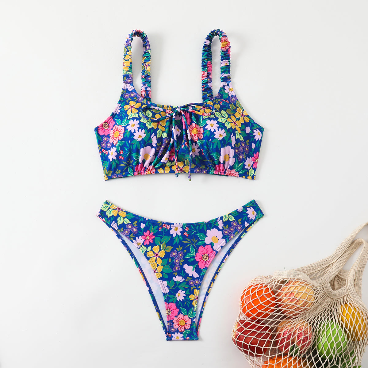 Women's Floral Print Bralette Bikini Set - High Cut Cheeky Bottom
