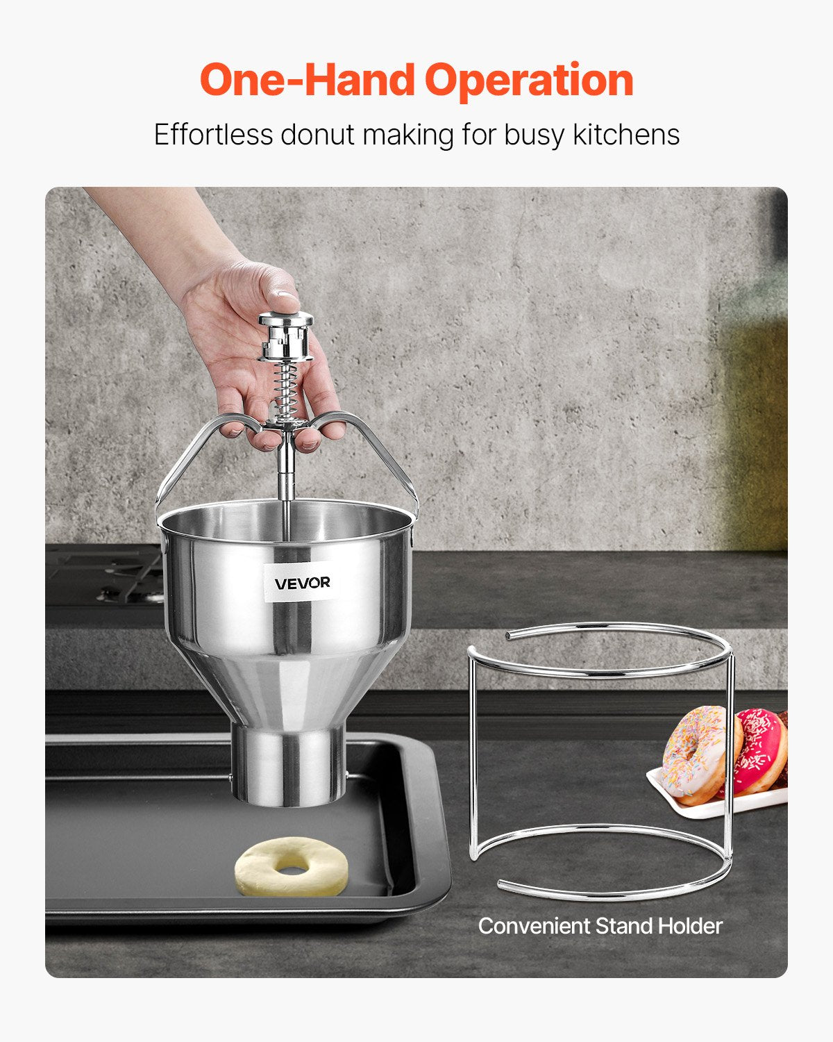 Manual Donut Depositor - 2.4L Stainless Steel Batter Dispenser