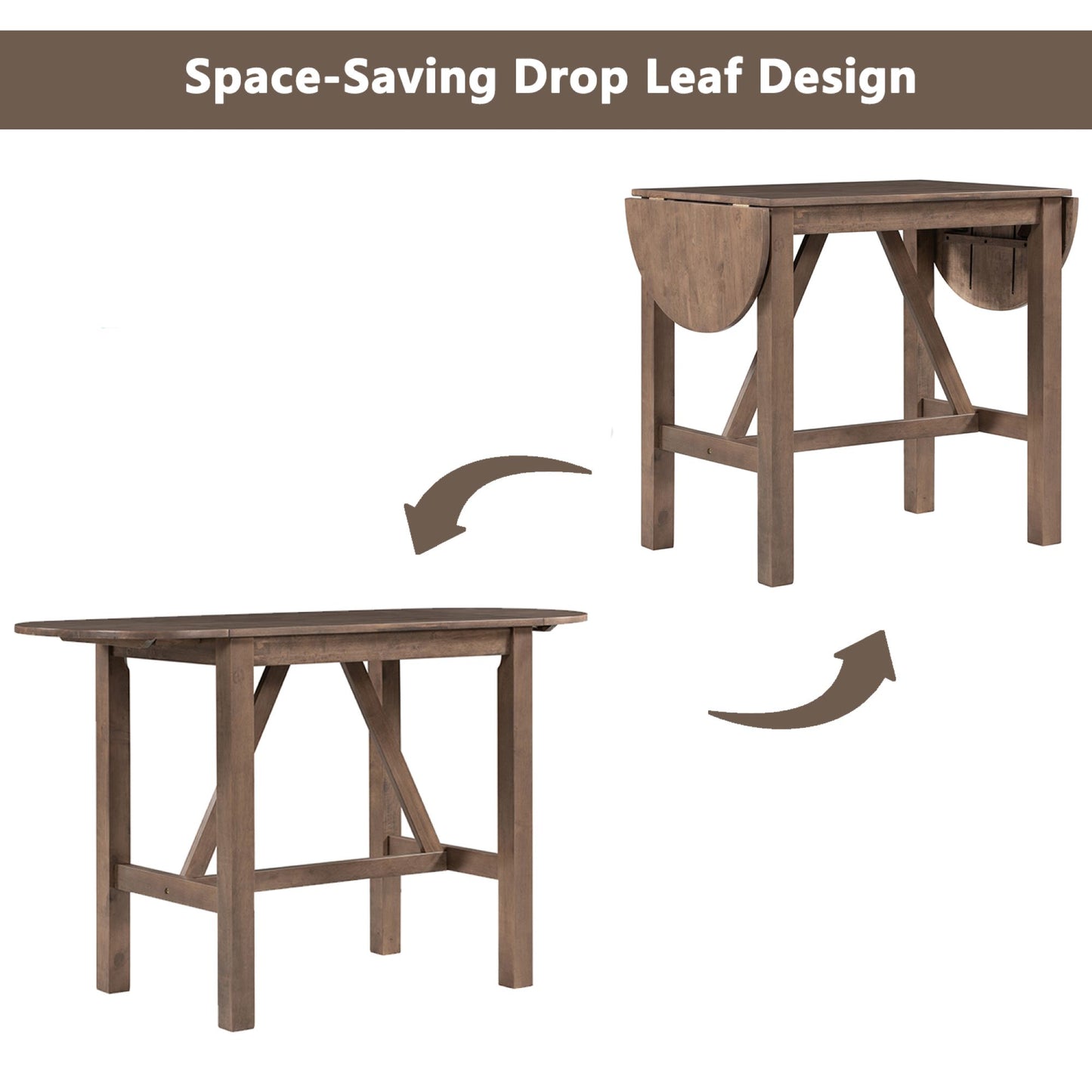 Wood Counter Height Drop Leaf Dining Table Set with 2 Chairs - Brown