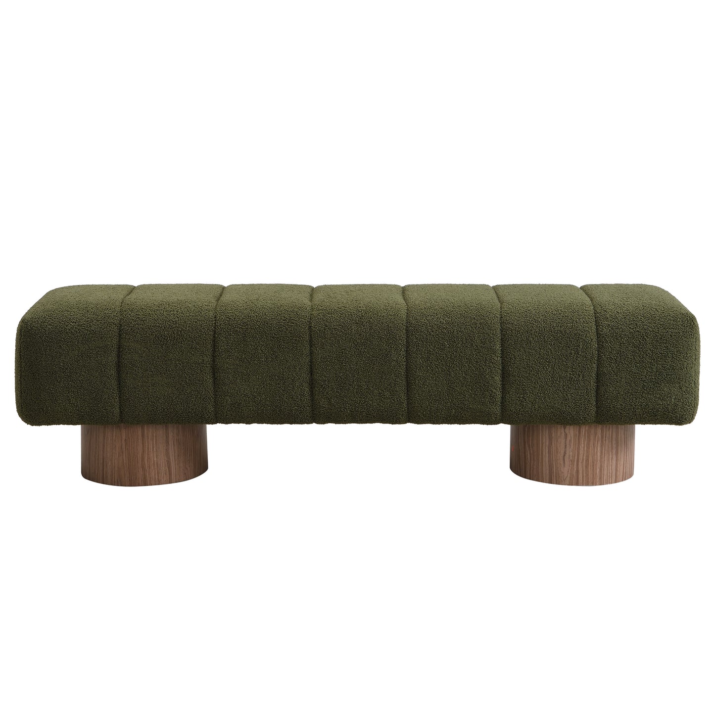 Upholstered Dining Bench - Green Boucle Fabric, No Assembly