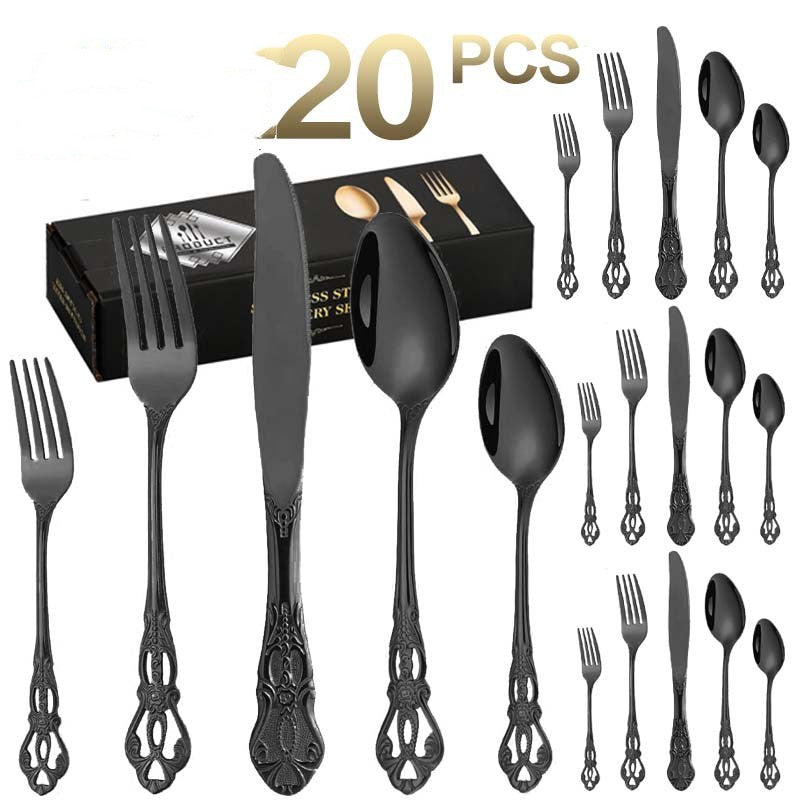 20-Piece Stainless Steel Cutlery Set - Silver, Gold & Black Finish