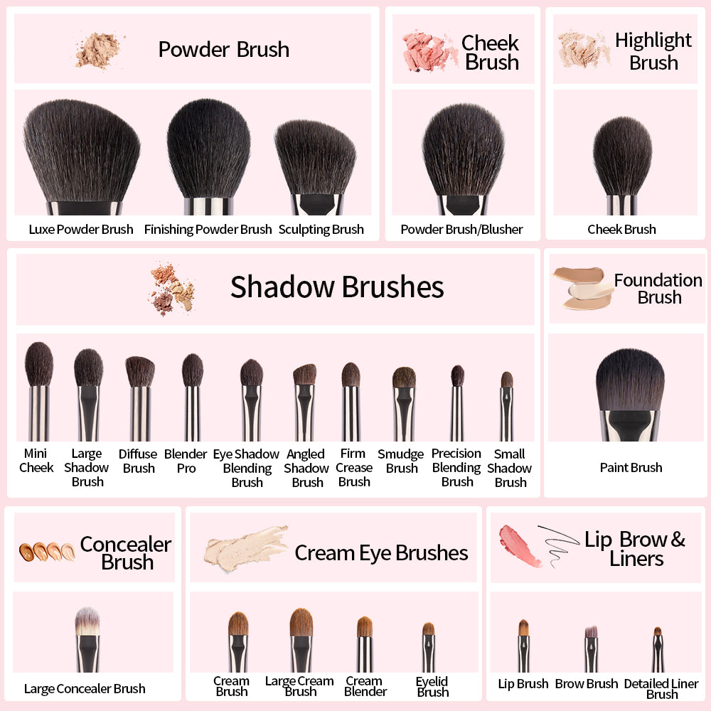 Natural Makeup Brush Set with Goat Hair - 22/24 Pieces for Face & Eyes