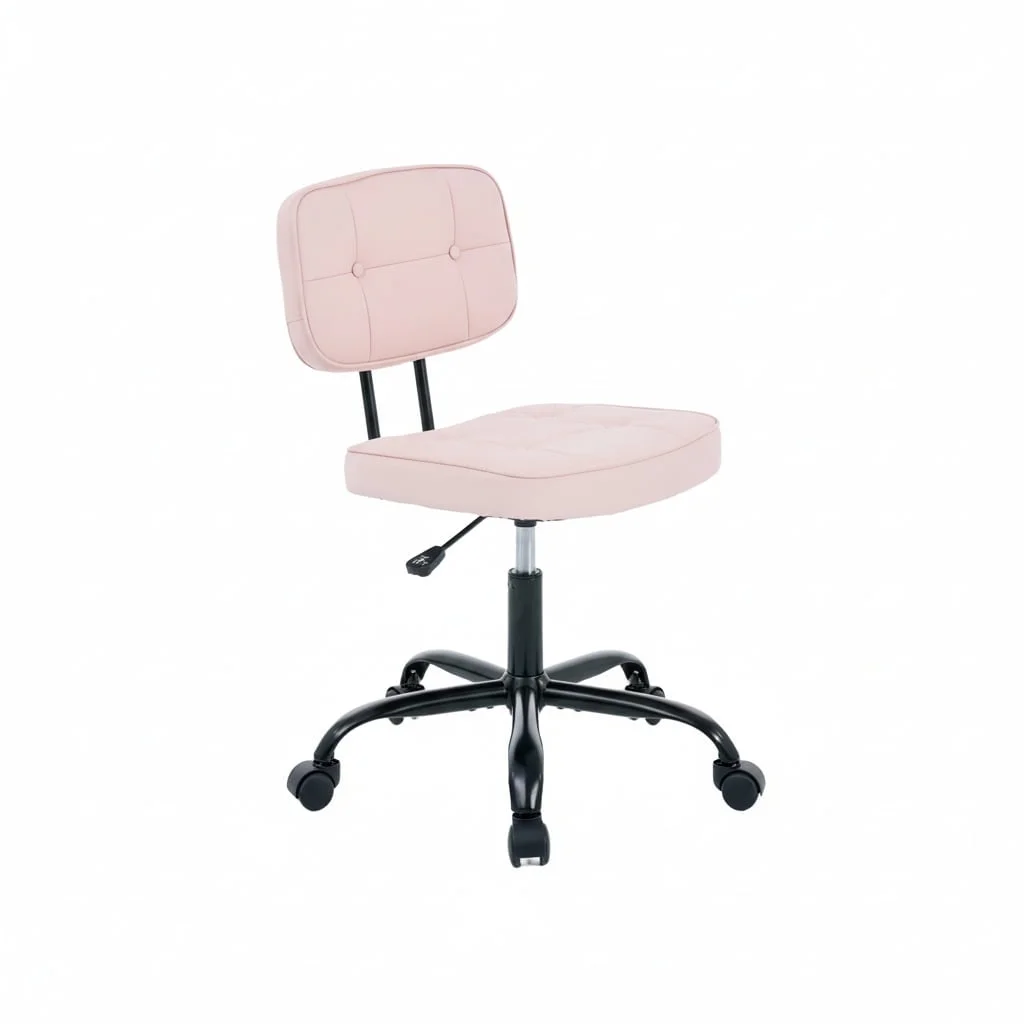 PU Leather Armless Roller Chair with Thick Cushion - Pink