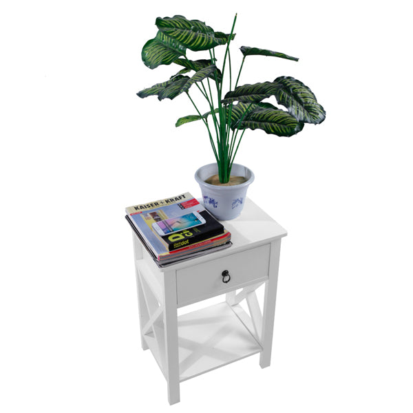 Modern White Bedside Table with Drawer and Shelf - 40x30x55 cm