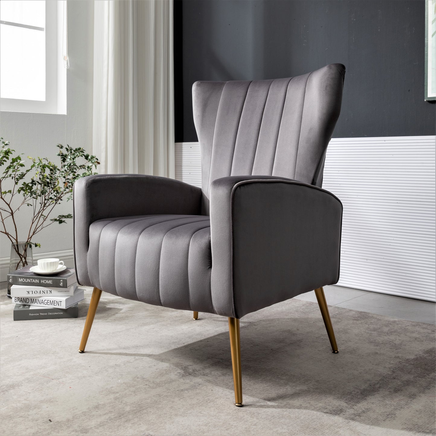 Velvet Accent Chair With Metal Legs, Modern Upholstered Armchair,