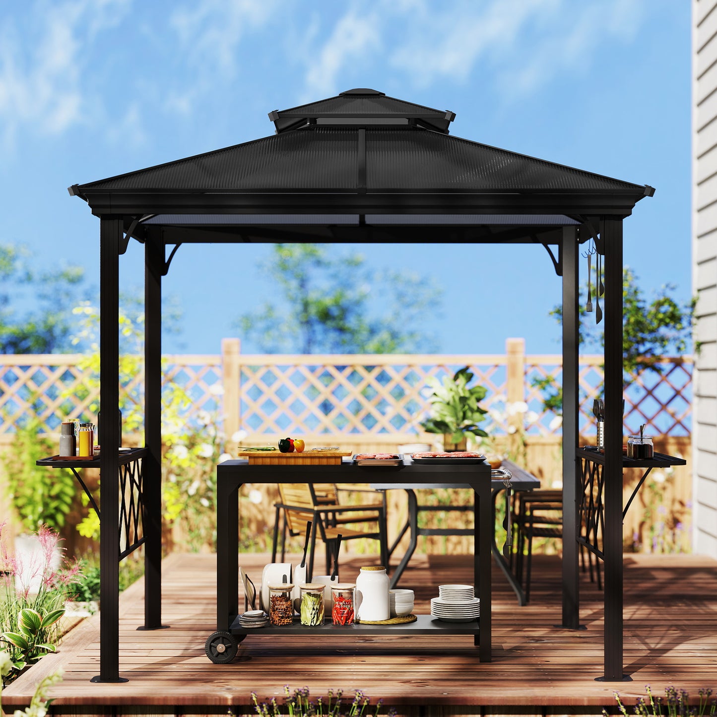 BBQ Canopy with Double Venting Roof & 6 Hooks - Coffee