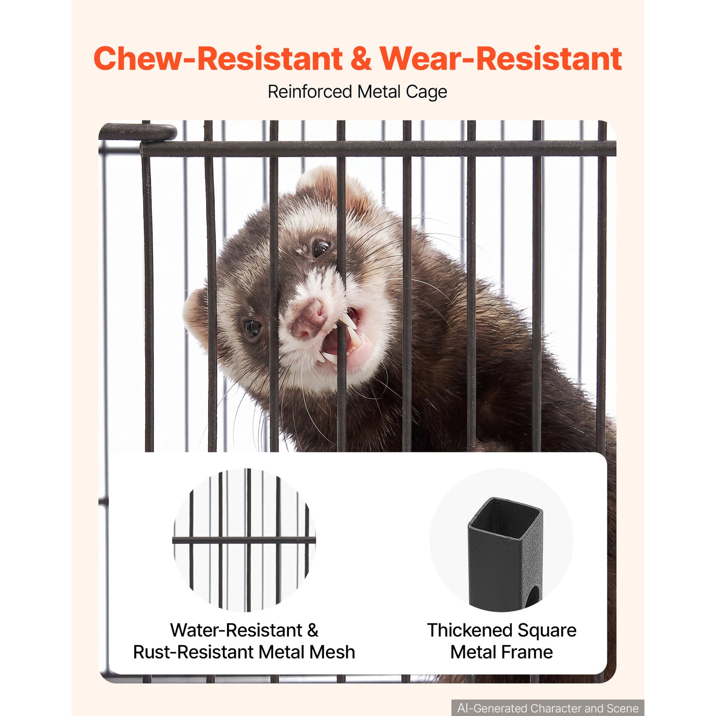 Small Animal Cage 39.8H 3-Tier Rolling Ferret & Rodent Habitat with Ramps & Tray